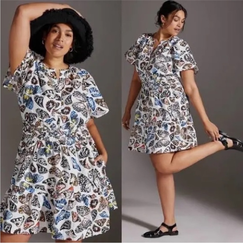anthropologie maeve somerset butterfly dress size medium